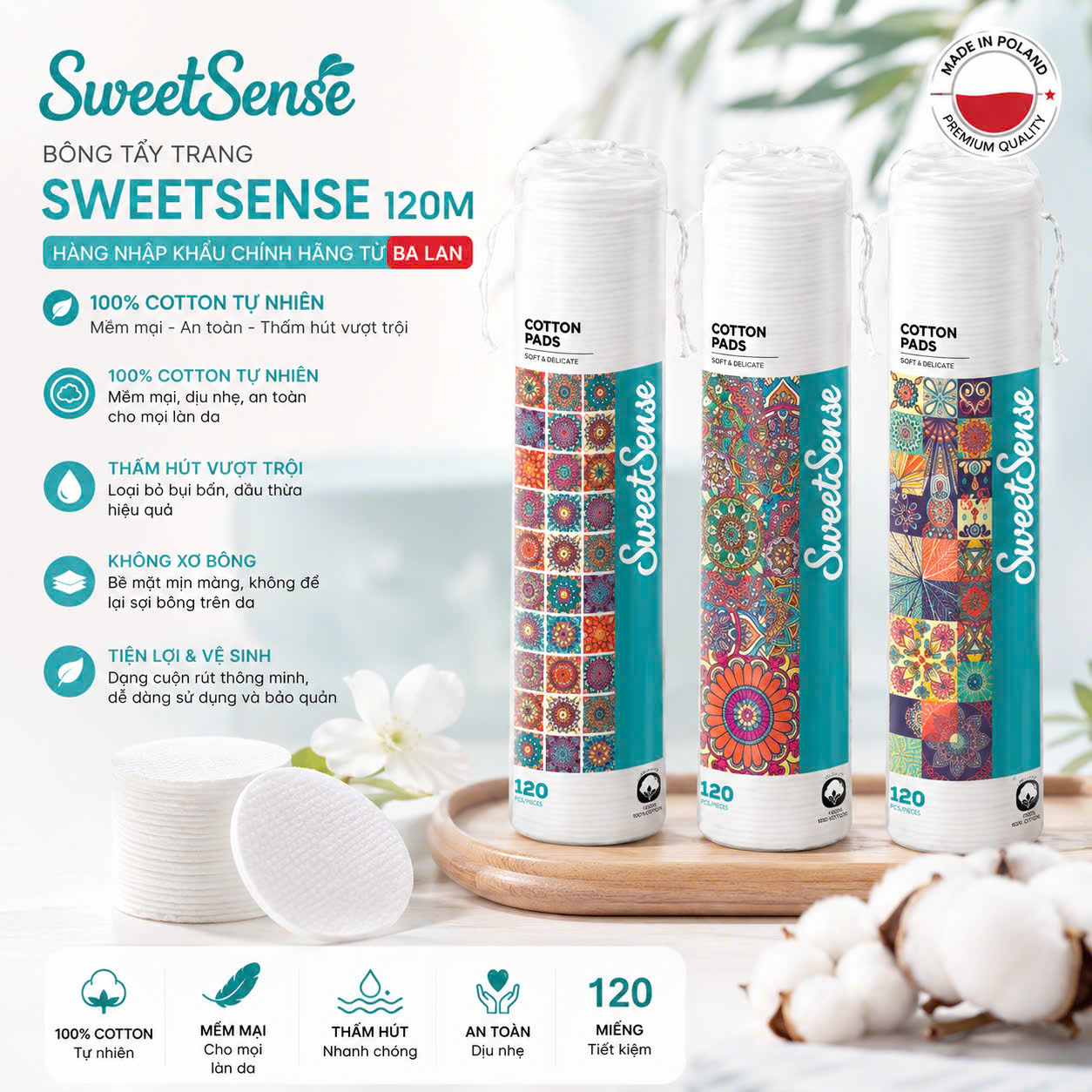 Bông tẩy trang SweetSense 120M