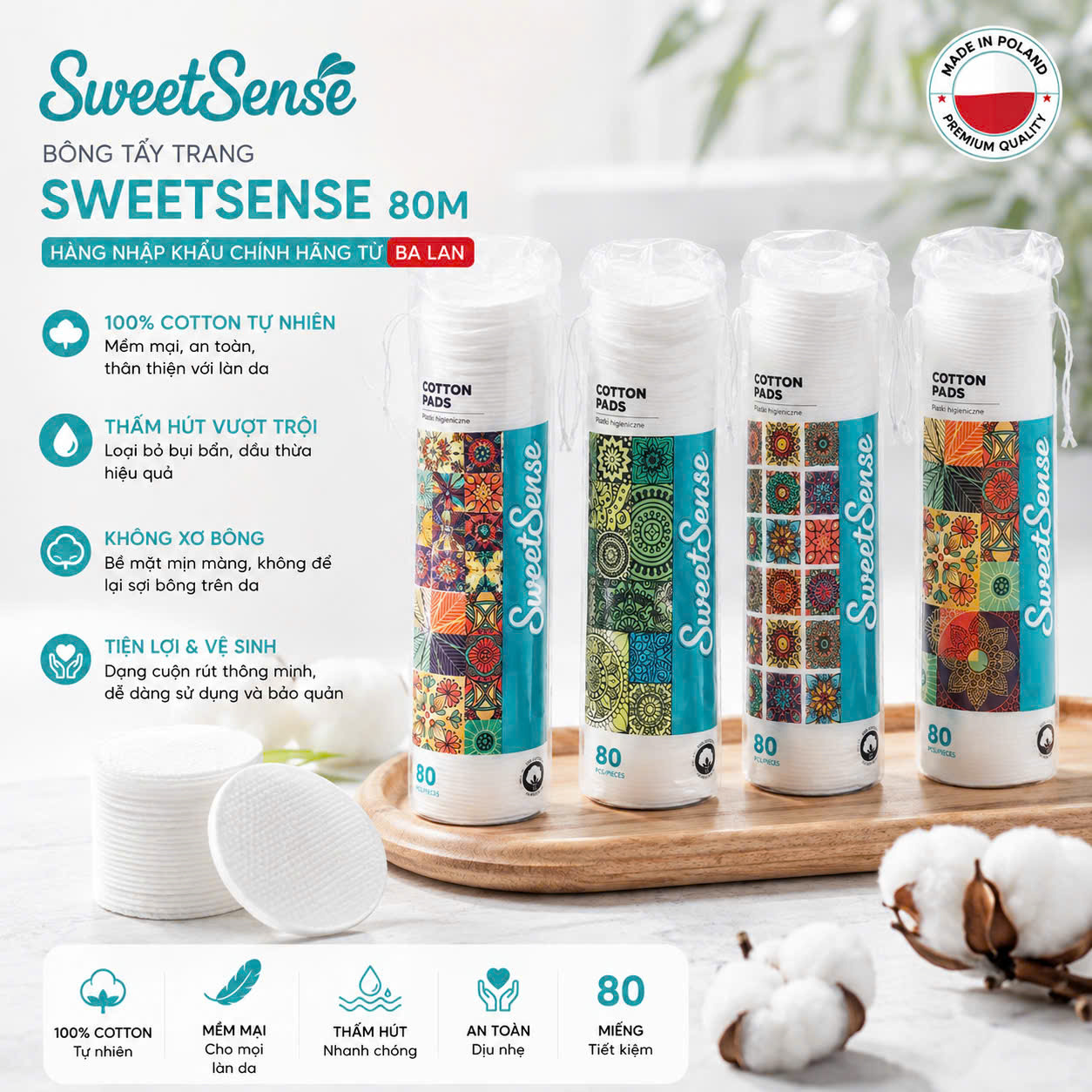 Bông tẩy trang SweetSense 80M